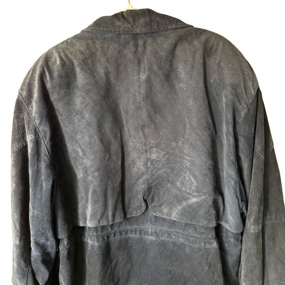 Vintage 80s Sir Gawain Navy Blue Genuine Suede Leather Jacket Size 11 Oversized - Picture 13 of 14